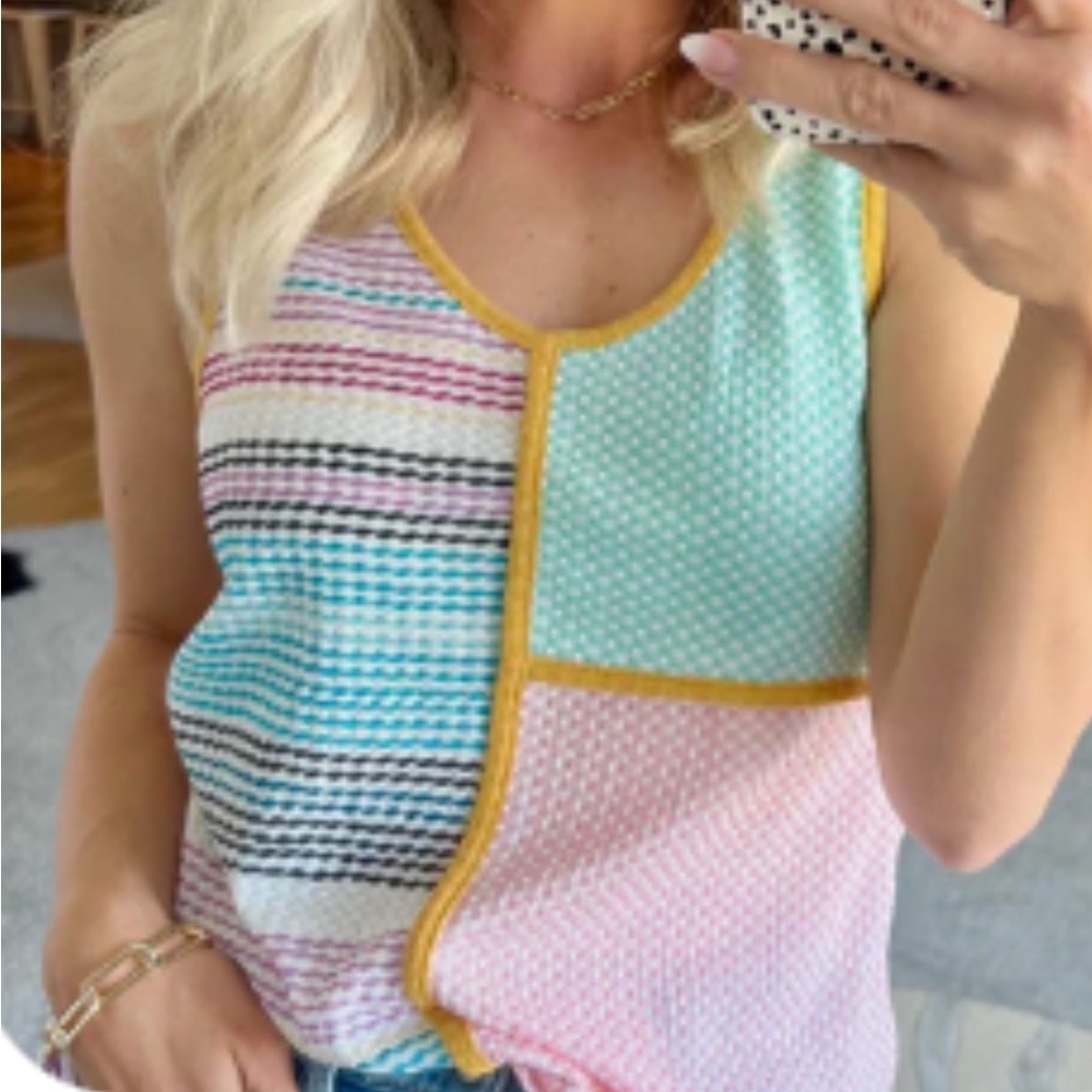 Color Block Waffle Textured Tank
